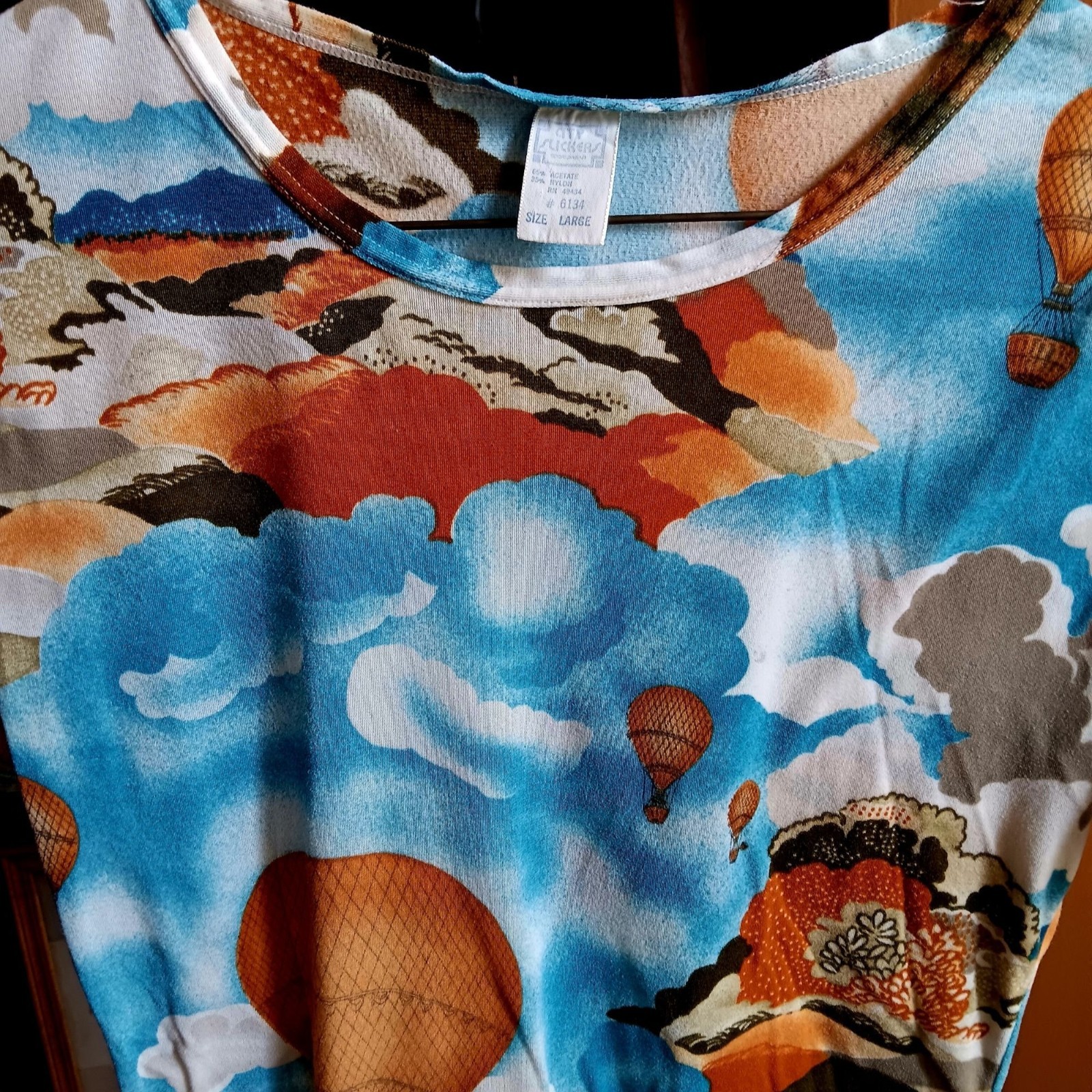 True Vintage Disco T-shirt Hot Air Balloon AOP Print Acetate/Nylon 1970’s