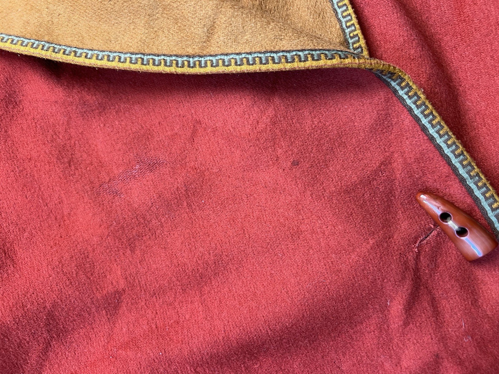 Vintage 60s 70s Wool Blend Coat Jacket Orange Yellow Trim Mod Hippie FLAWS READ