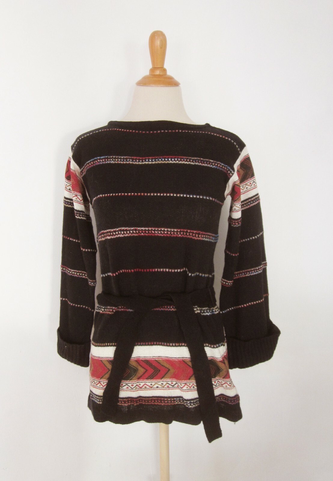 Vintage 70s Organically Grown by Arpeja Aztec Hippie Sweater M Belted Acrylic