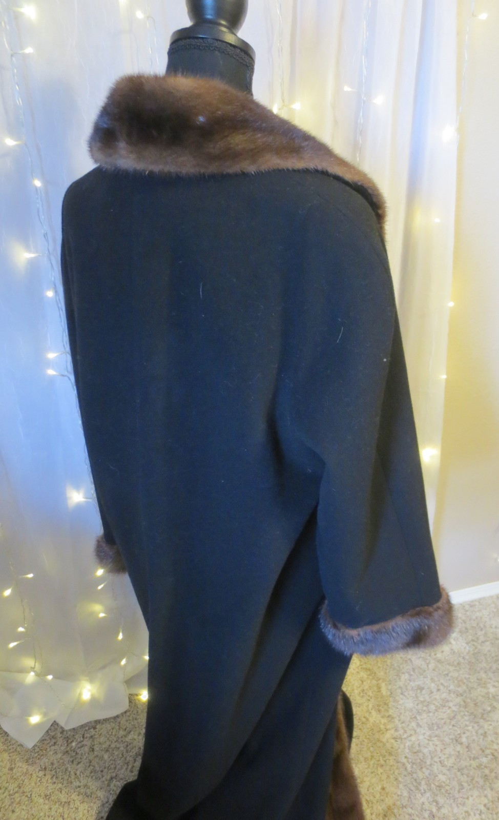 Vintage Gorgeous Marvin Richards Full Length Wool & Mink Fur Coat L-XL 53 „LONG