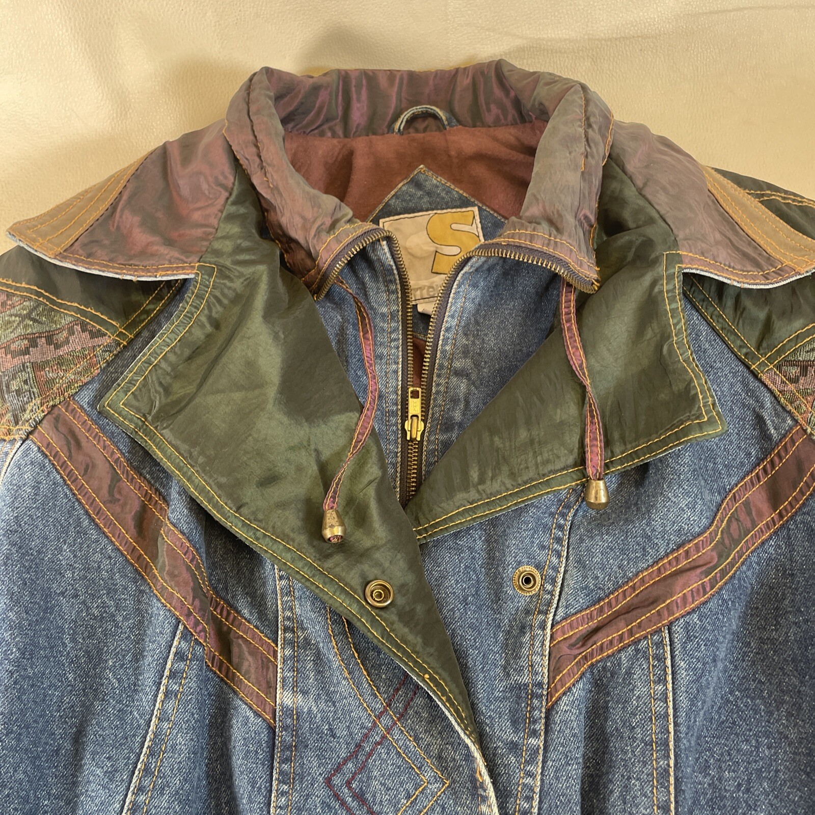 RARE Current Seen Vintage 90s Heavy Denim Coat Size M Double Layer Winter