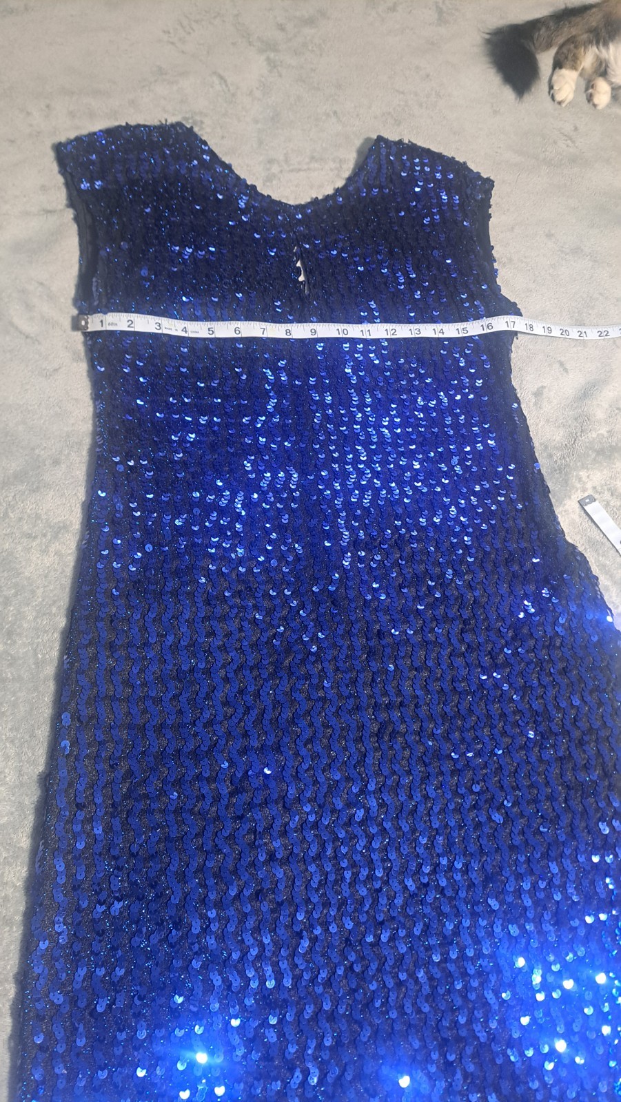 Vintage 1980’s Glenrob Blue And Black Sequin Midi Dress With Cutout On Chest