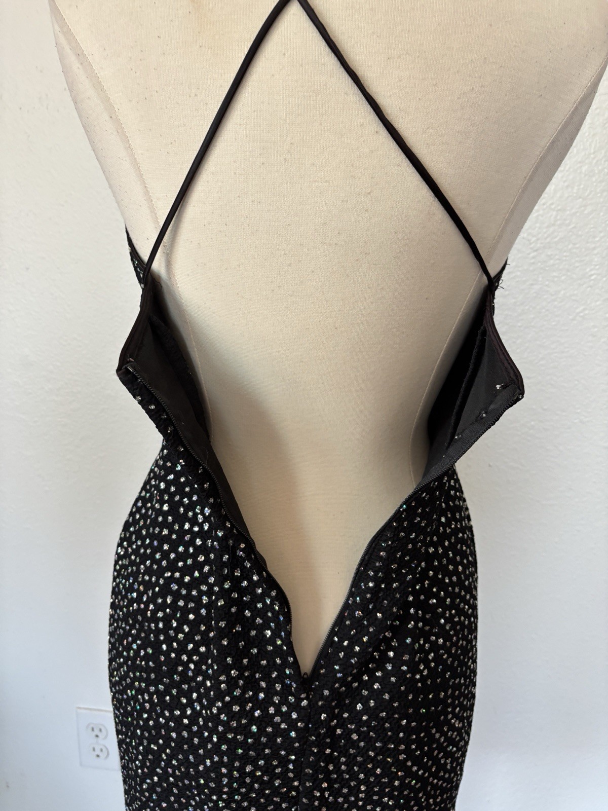 Vintage 80s L.A. Glo Black Glitter Mini Cocktail Dress Sz 9/10