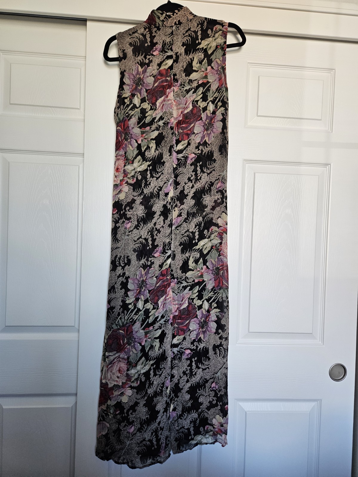 Vtg Lola P. Sheer Asian Ethnic Panel Floral Paisley Cheongsam Qipao Gown Top M