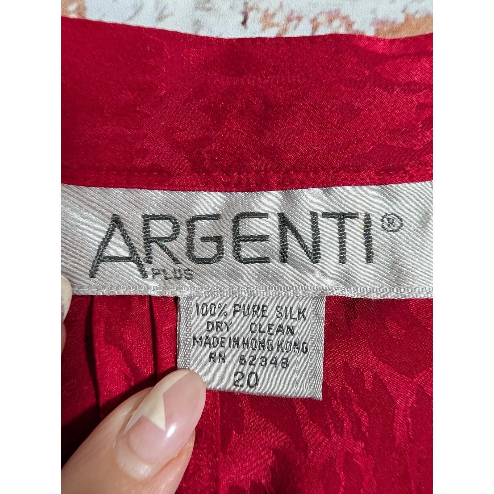Argenti Skirt Set Womens 20 Red Silk Vintage Jacquard Animal Print 2pc Blouse