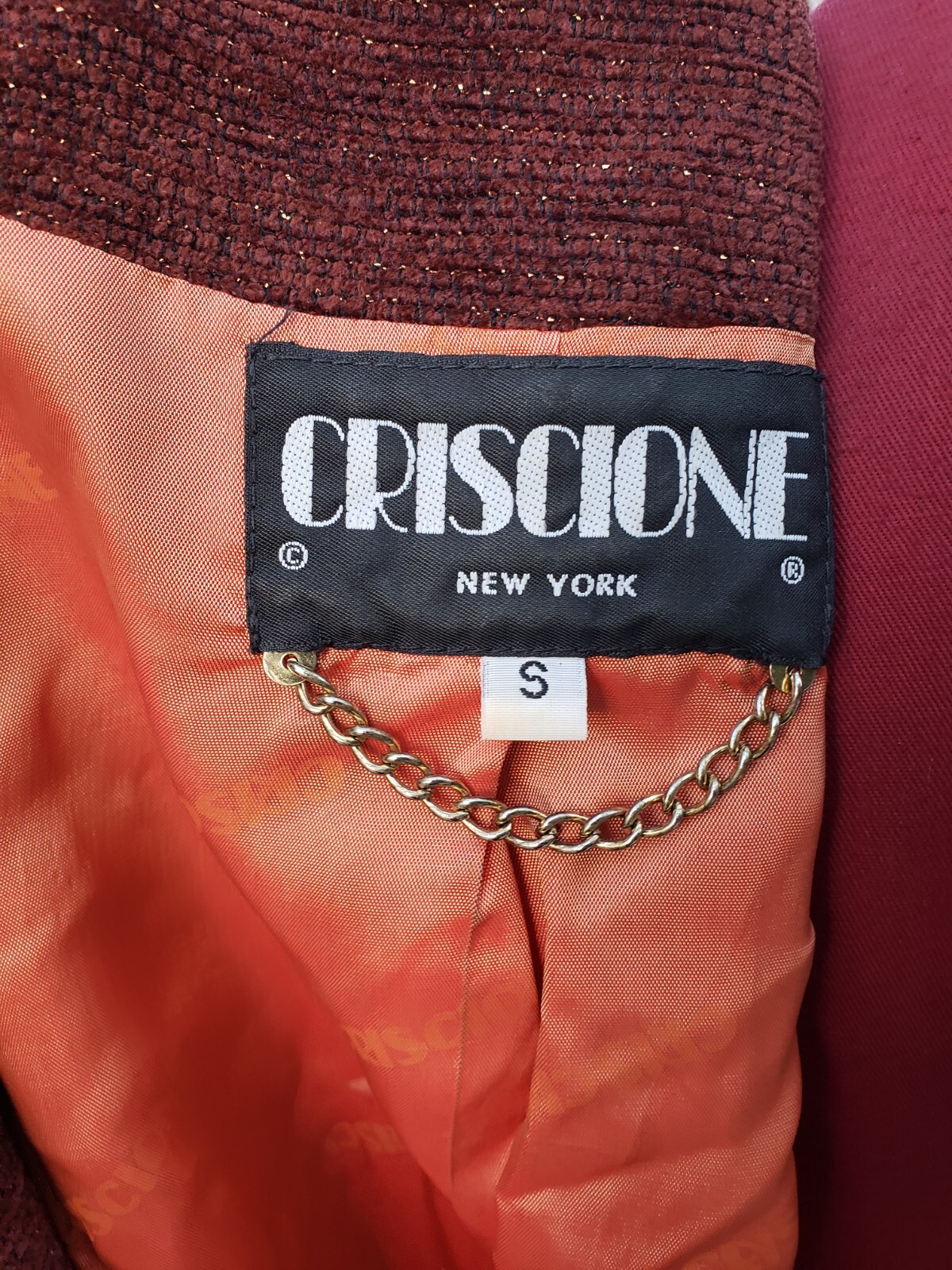 Vintage Criscione Skirt Suit Brown Velour Tweed Lurex Jewel Button 2 Piece Small