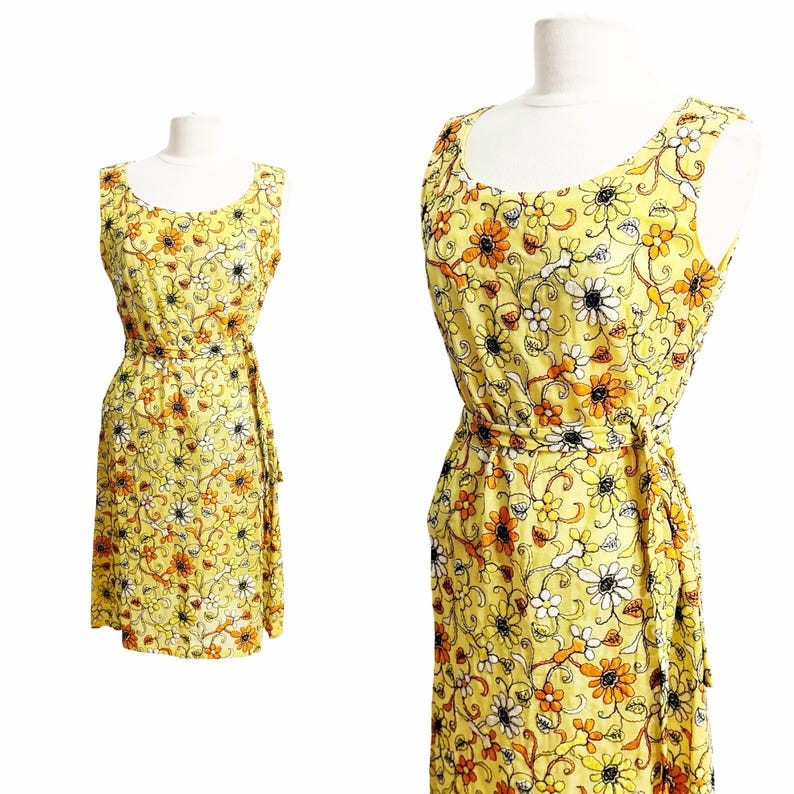 1960s Floral Dress / Garden Party Dress / L’Aiglon Dress / Size Large