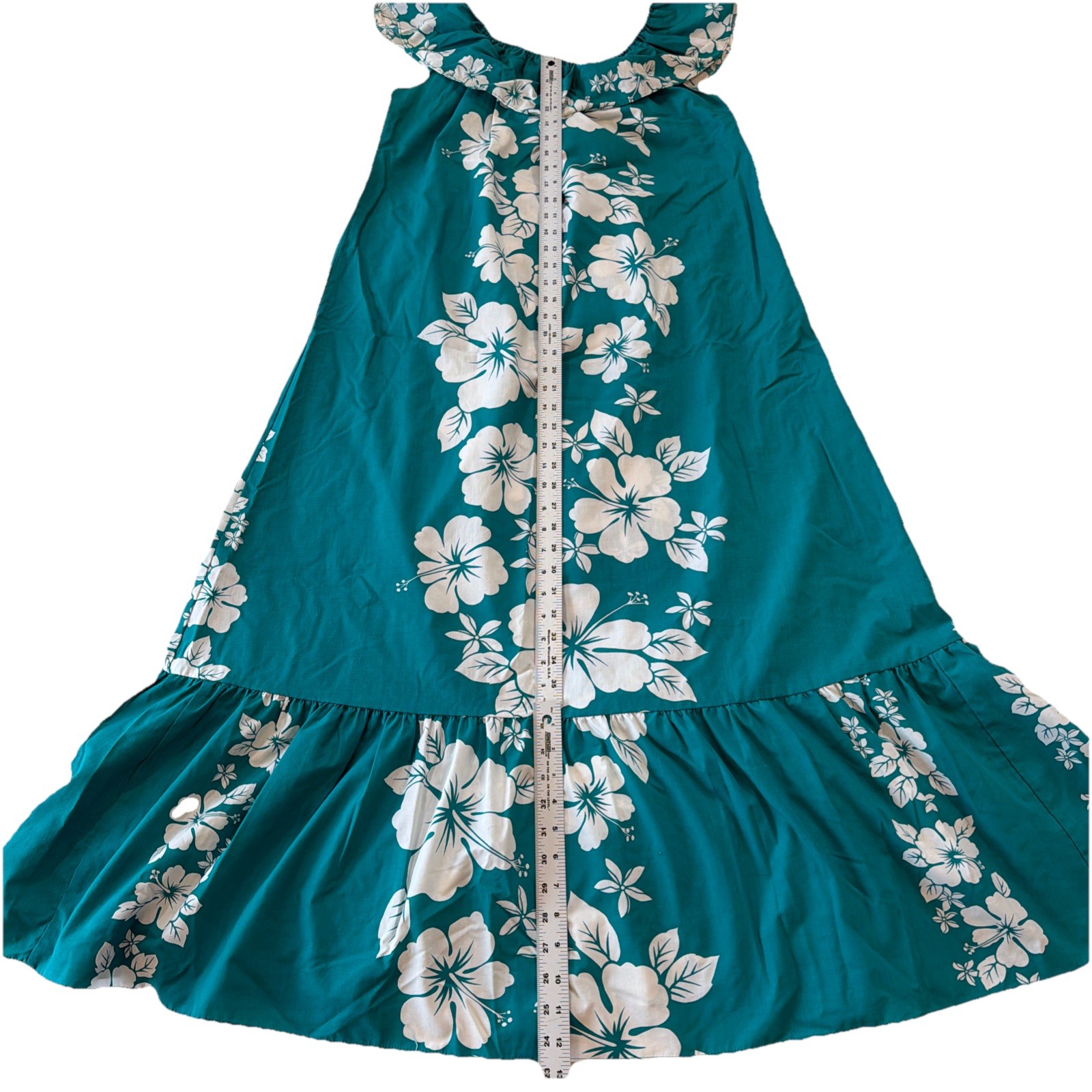 Vintage Helena’s Hawaii Turquoise White Floral Dress Made In Hawaii Size Medium