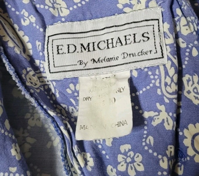 Vintage ’80s ED Michaels Dress Size 10 Blue Tea Garden Floral Dress