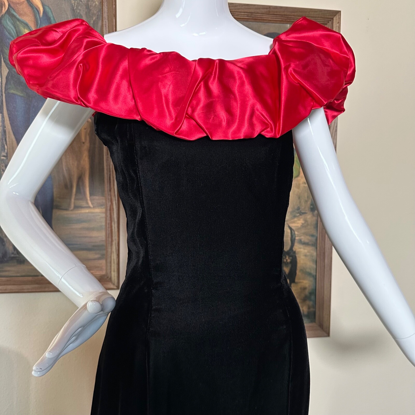 Vintage 80s Jessica McClintock Vampy Satin & Velvet Mermaid Party Prom Dress M/L
