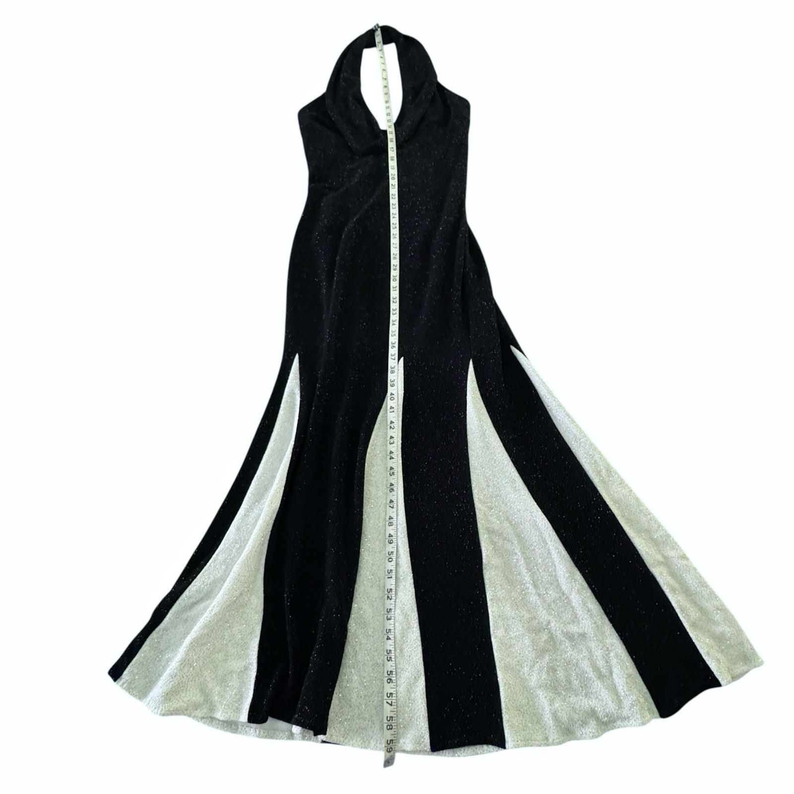 Maxi Halter Dress Women’s 10 Black White Sparkly Stretchy Cruella Vintage