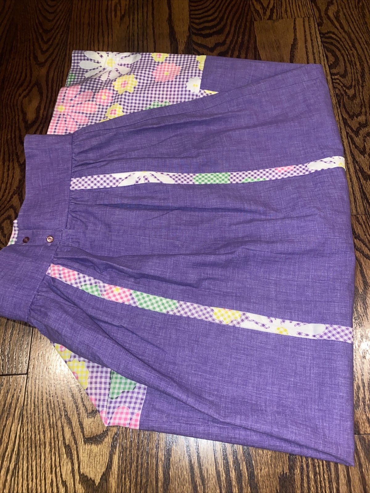 Vintage Handmade Purple Gingham Floral Maxi Skirt 29” Waist 41”long
