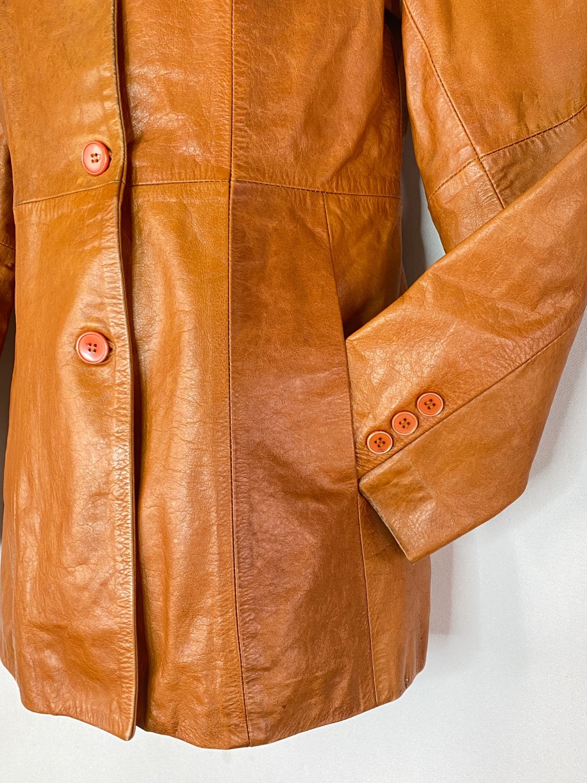 Vintage 1970s brown leather jacket caramel light orange jacket Pusco Mexico M