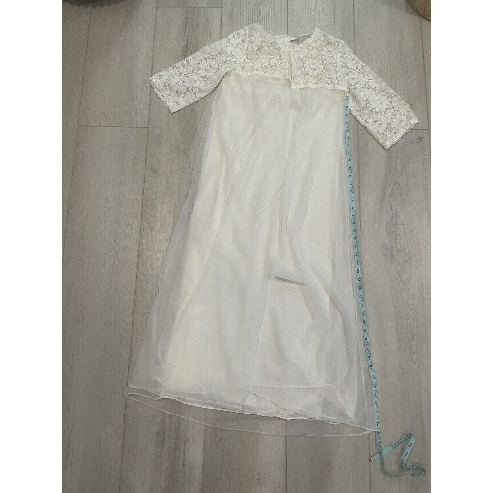 Vintage 1960s Nylon Lace Nightgown Robe Peignoir Set White Sears Roebuck Small