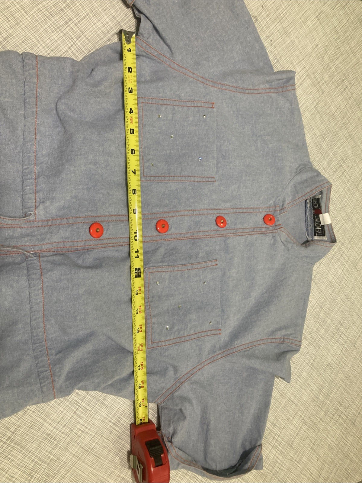Vtg 80s Utility Blouse Midi Skirt Set Red Contrast Chambray Safari Separates 10