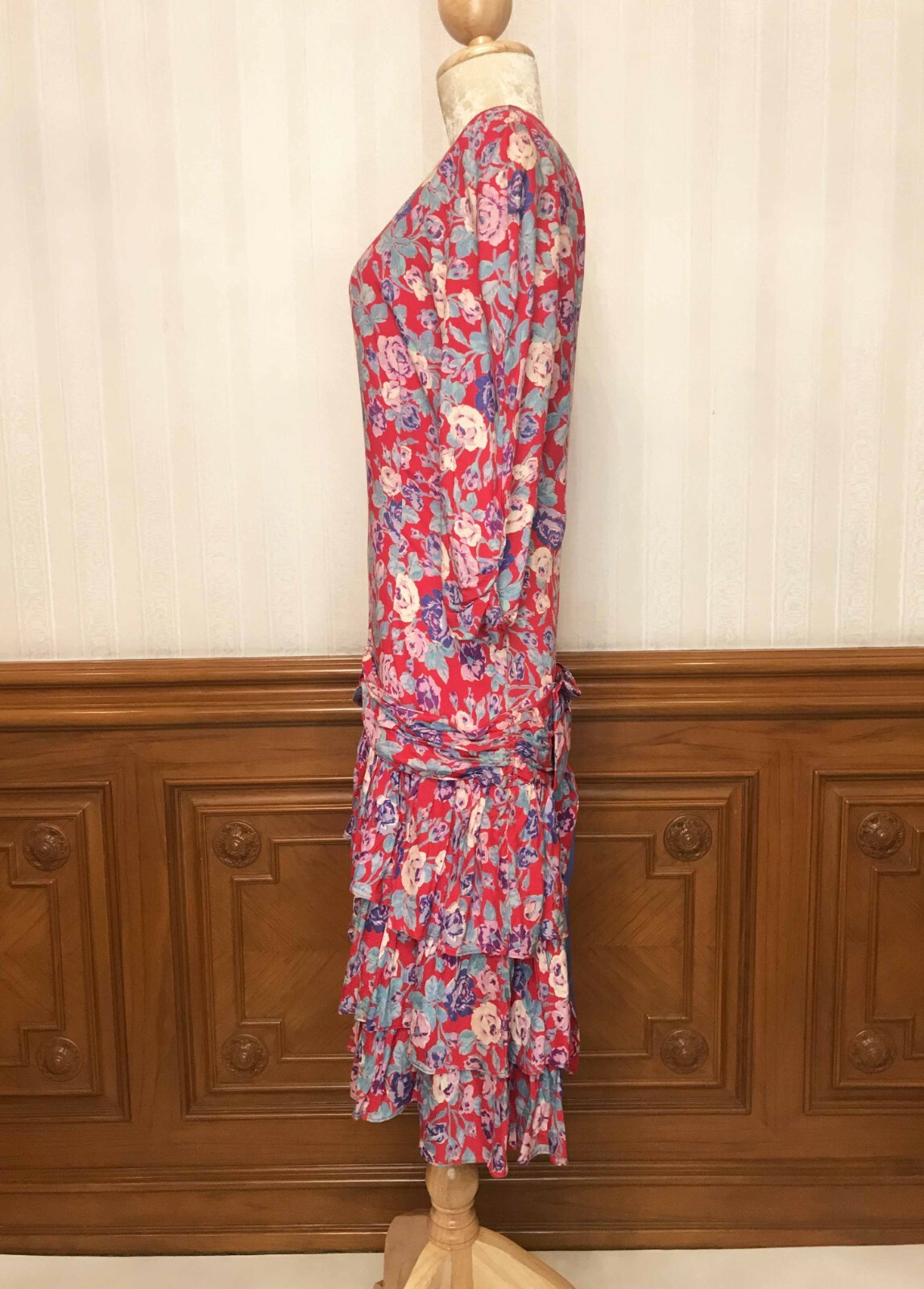 Vintage Jane Schaffhausen Belle France Floral Cottagecore Rayon Dress Sz 10 USA
