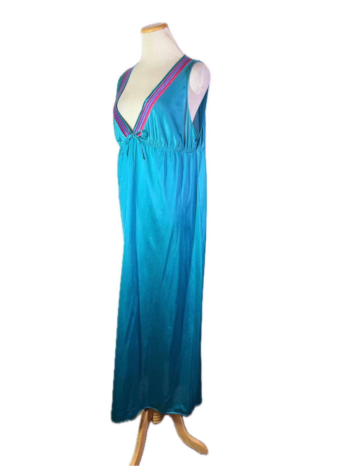 Vintage Gilead Size M Teal Nylon Nightgown Sleeveless *Wear