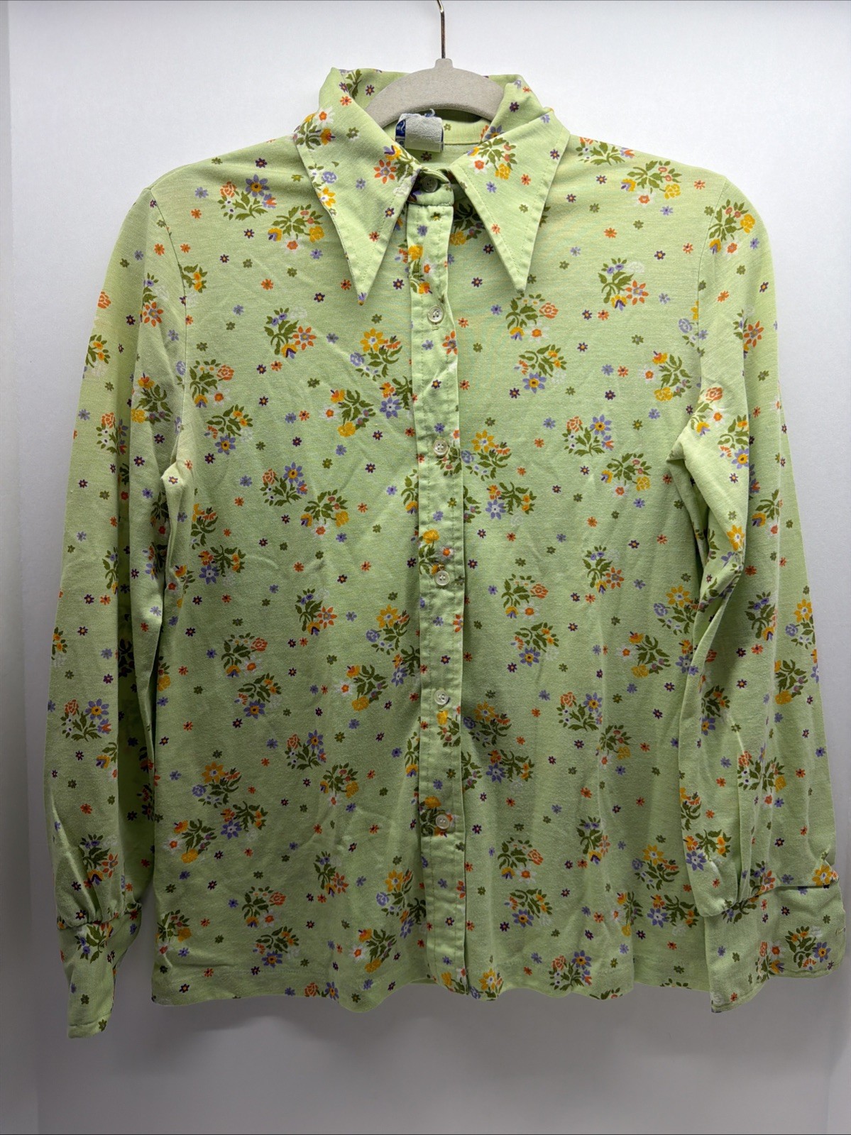 Vintage Ship’n Shore Knit Editions Floral Button Blouse Womens S 12 Green Retro