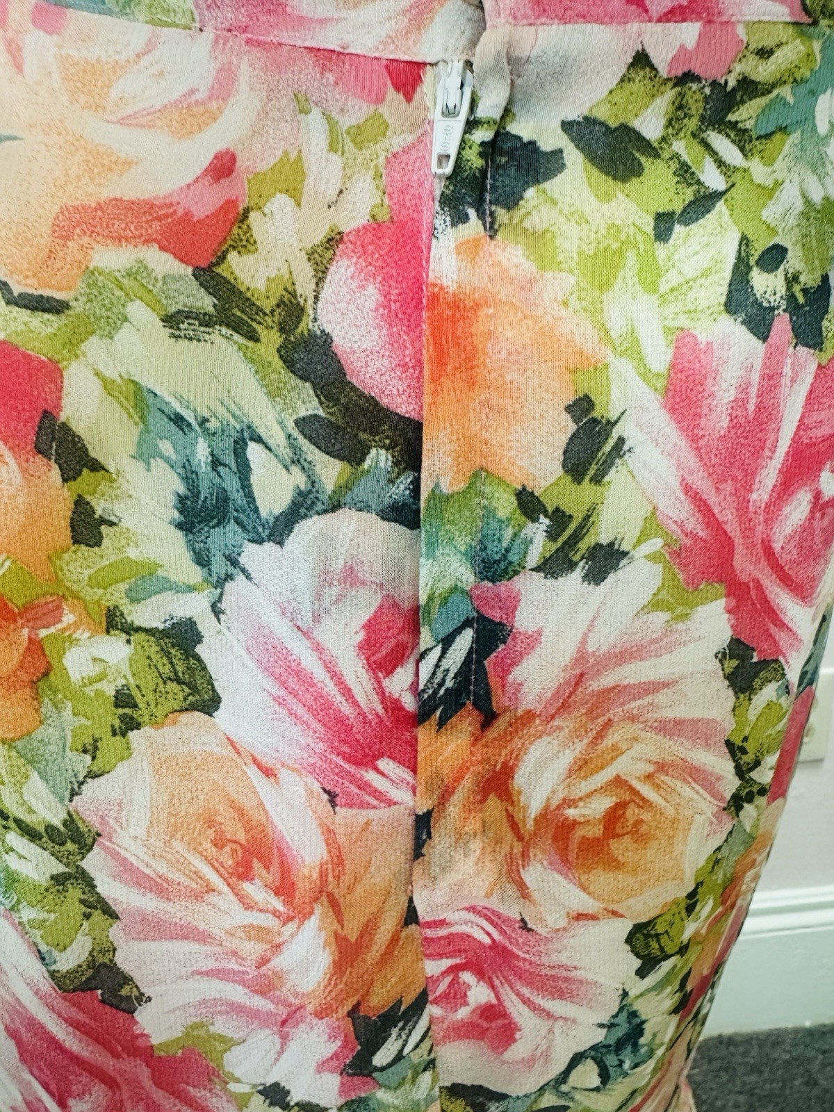 VTG Multicolor floral peplum Skirt & Top Set Nanny wedding designer alexander M