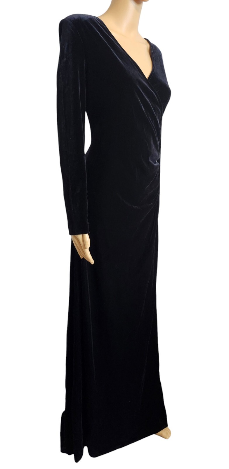 VTG Arianna By Rachel Kaye Black Velvet L/S Formal Dress W/side Rhinestone Jewel