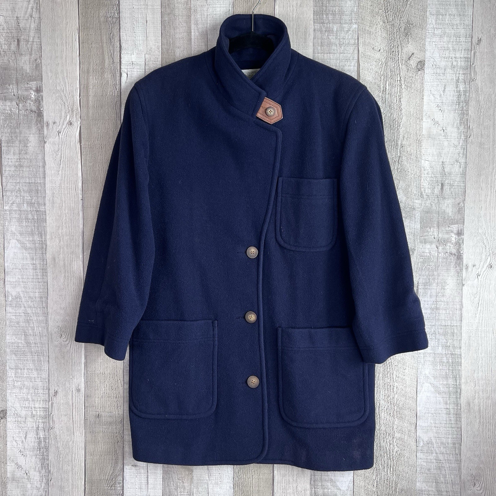 Vintage 80s Lands End Direct Merchant Wool Blazer Women Size 6 Navy Jacket USA