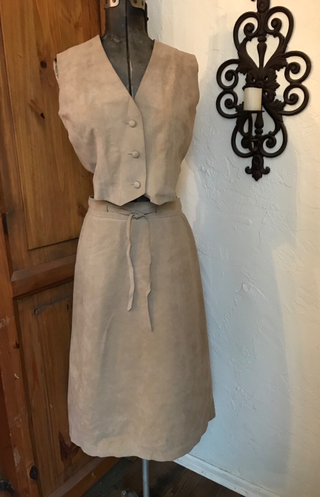 VINTAGE 1970’s Vera Hicks Wool Tweed & Micro Suede 3 Pc SUIT