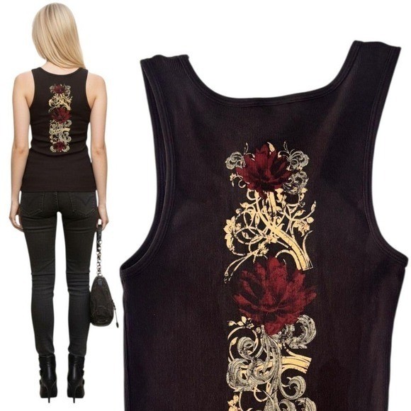 DEADSTOCK Y2K Gothic Rose Rhinestone Tank Top – Medium NWOT