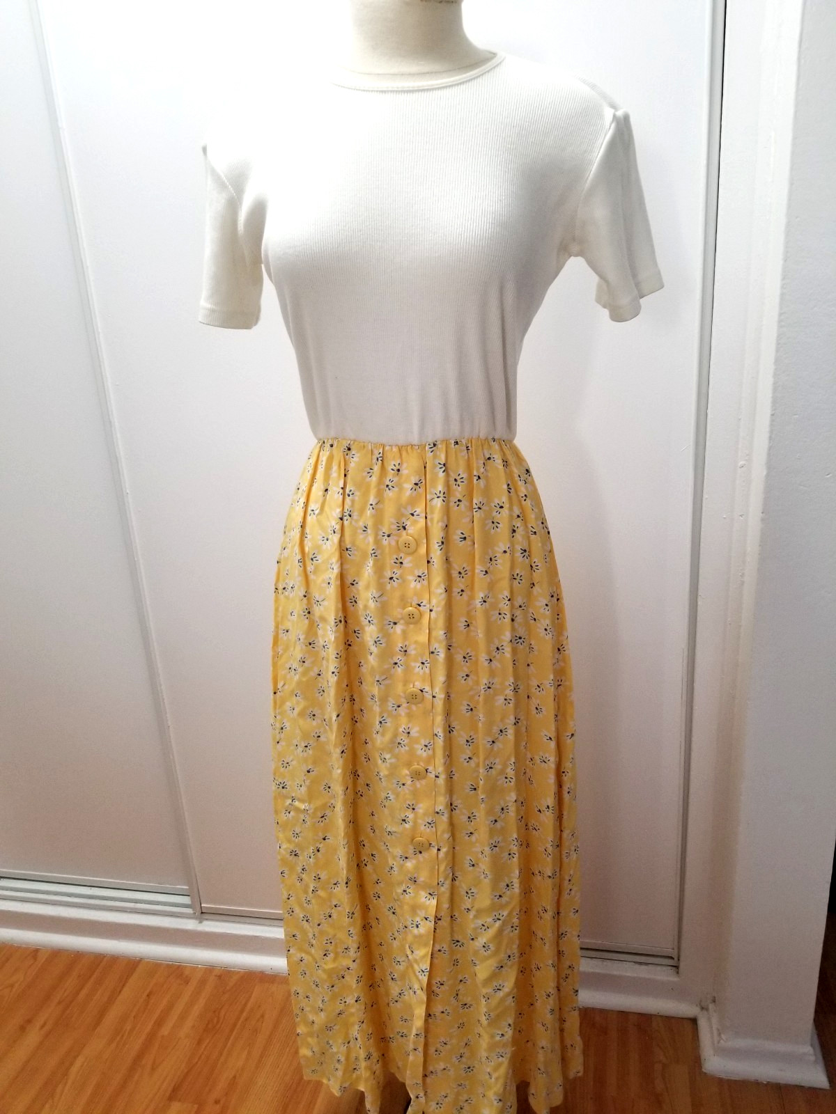 1990s cotton and rayon floral ankle length dress