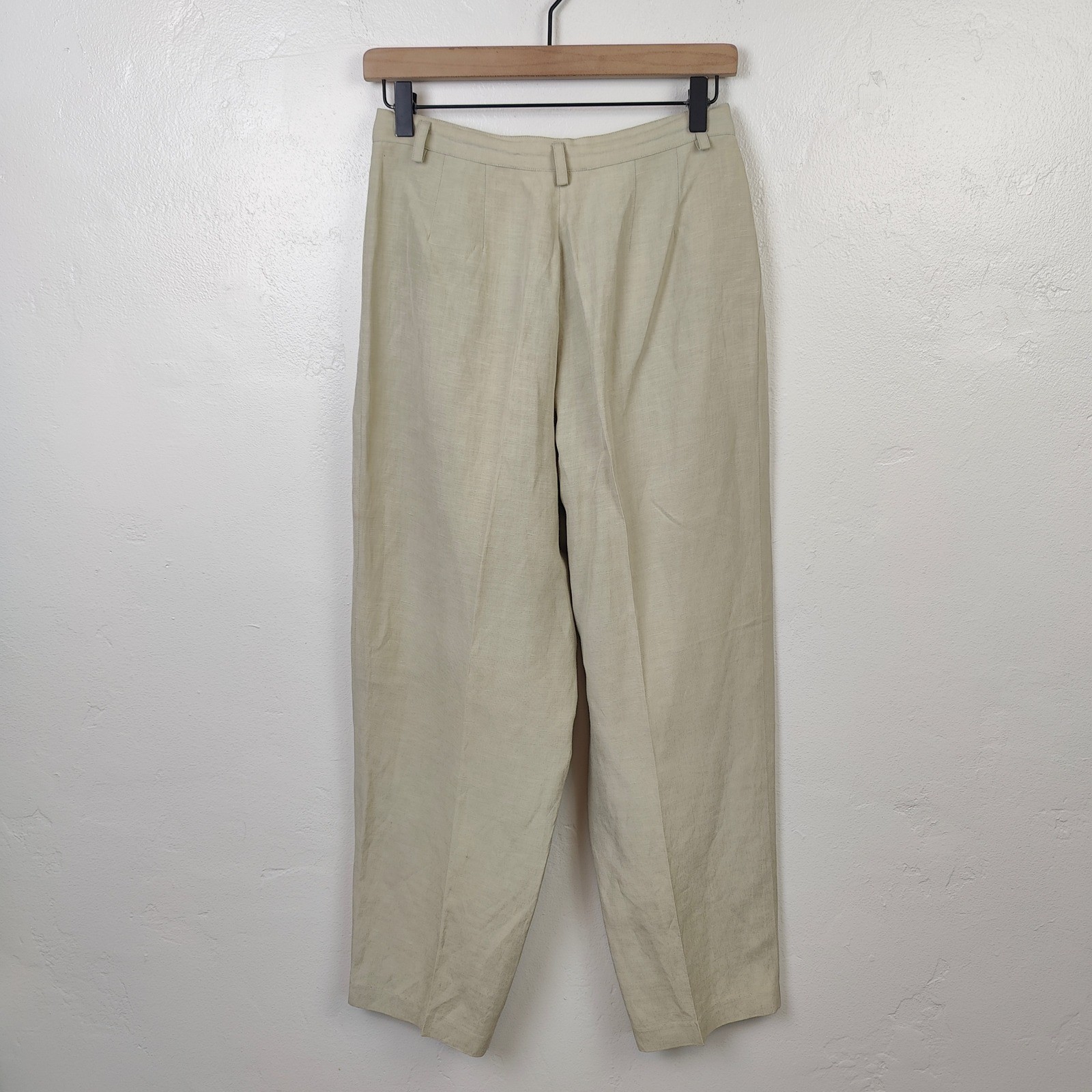 Vintage 90s Ann Tjian for Kenar Womens Pants 10P Beige Pleated Silk Linen Preppy