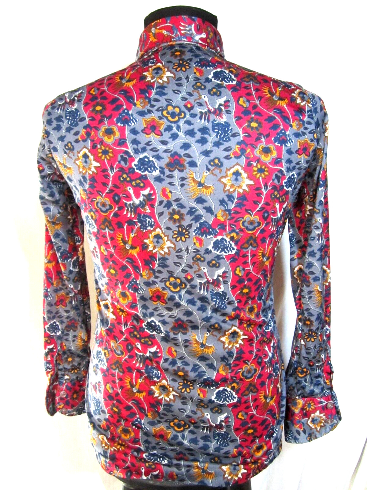 70s Disco vintage dagger point collar top blouse Polyester button up fitted Sz S