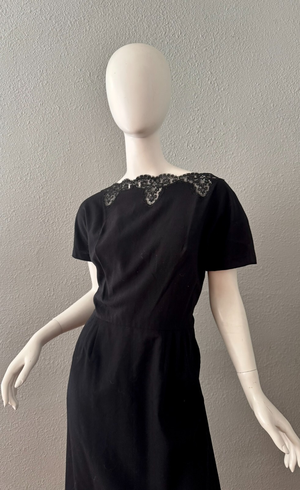 Vintage 60s Black Plunging Bow CHARLES COOPER Cocktail Party Dress M