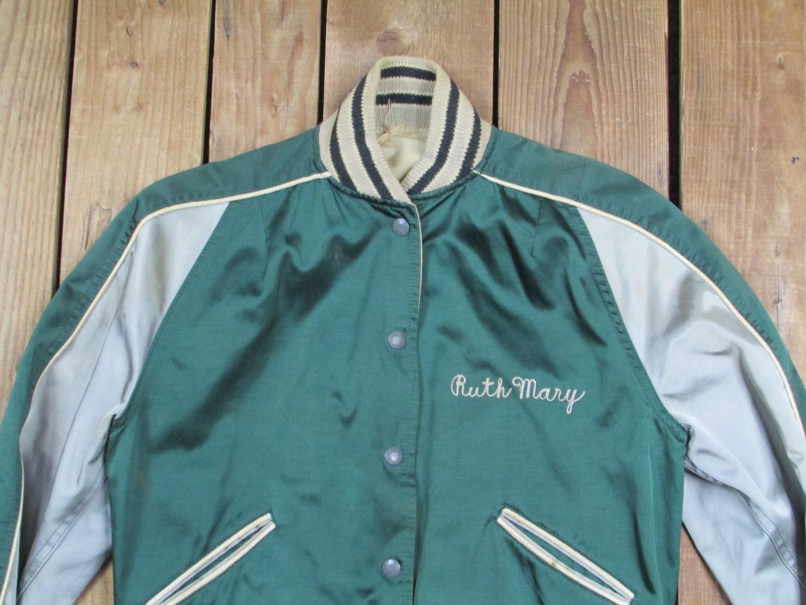 Vintage 1950s Butwin Satin Athletic Jacket Green/Silver Newmanstown H.S. PA.