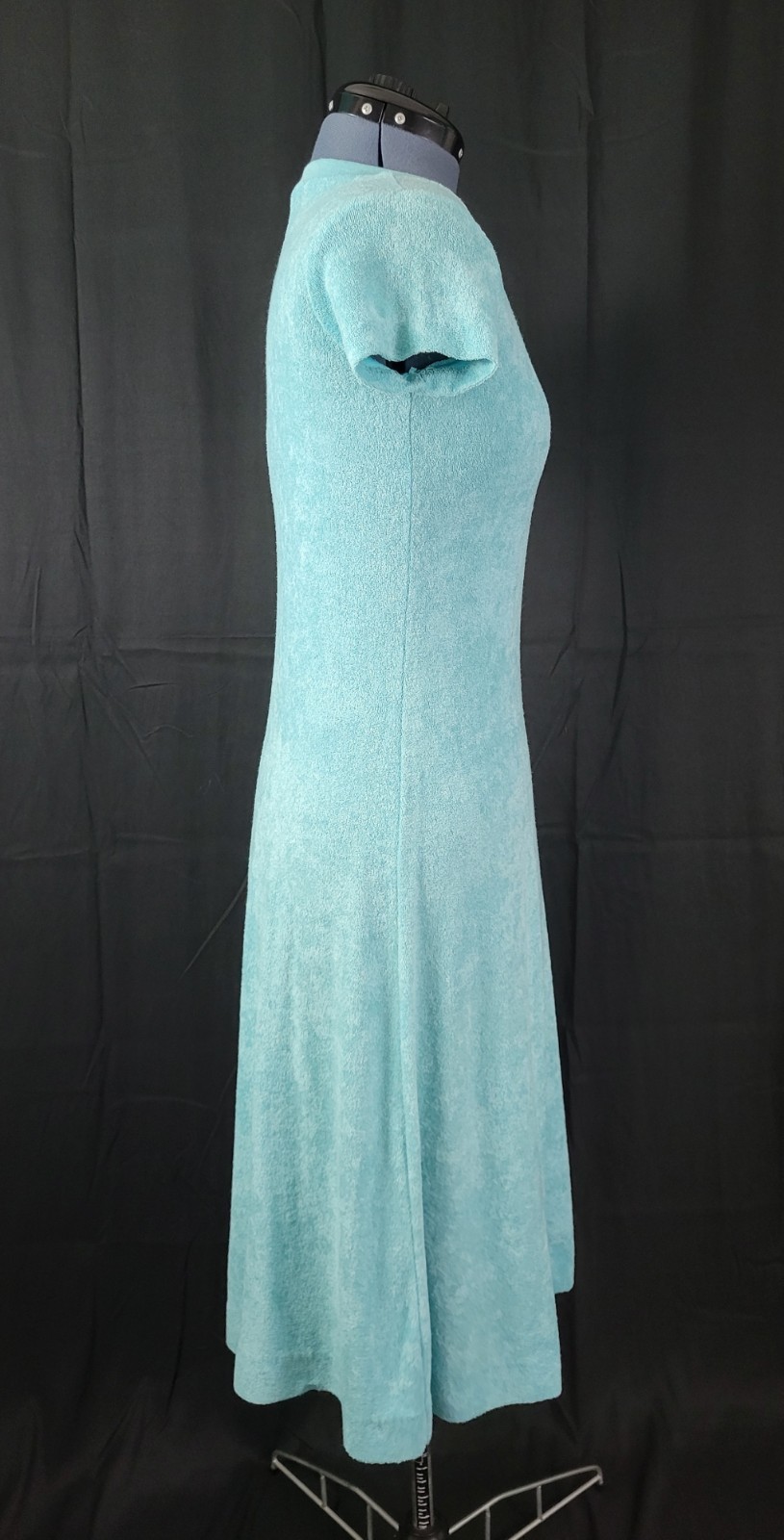 Vintage Turquoise Blue Terry Cloth S/S Dress/Cover-Up w V-Neck Size 32 (XS)