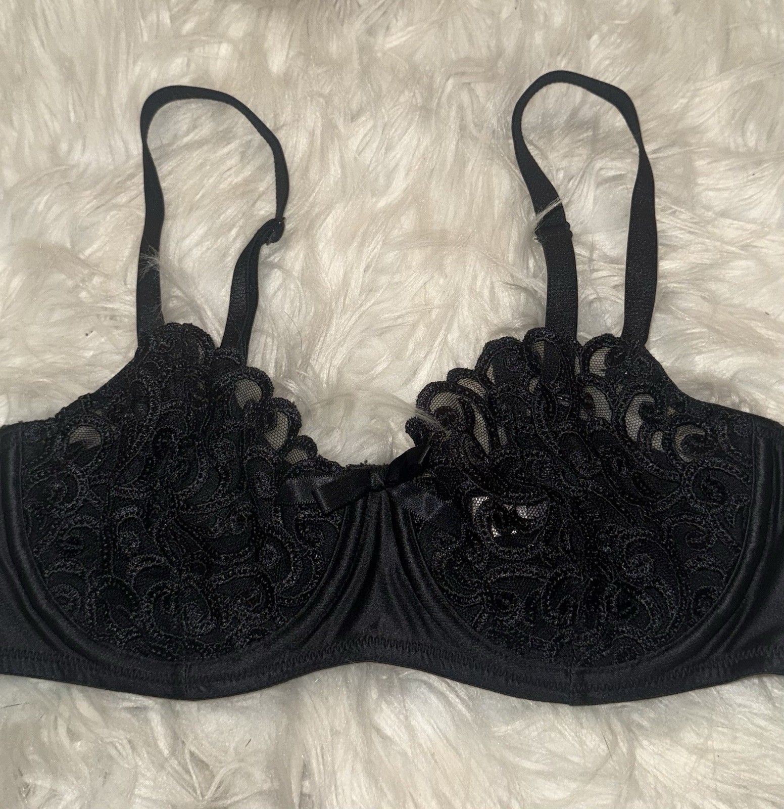 Vintage Victorias Secret Pink Label Lace Balconette Bra Sheer Womens 36B Black