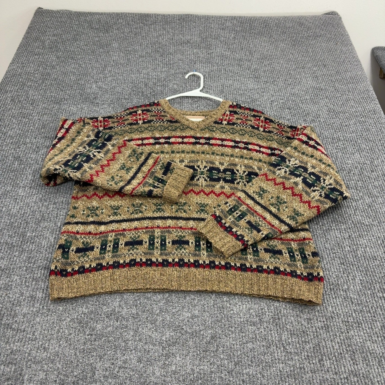Vintage Woolrich Sweater Womens L Brown Wool Blend Fair Isle V Neck Gorpcore