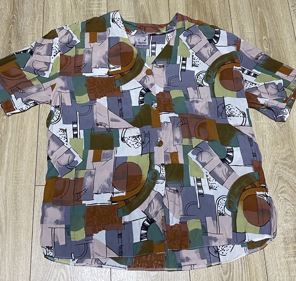 Rafale London Women’s Abstract Print Blouse Button Front Multicolor One Size