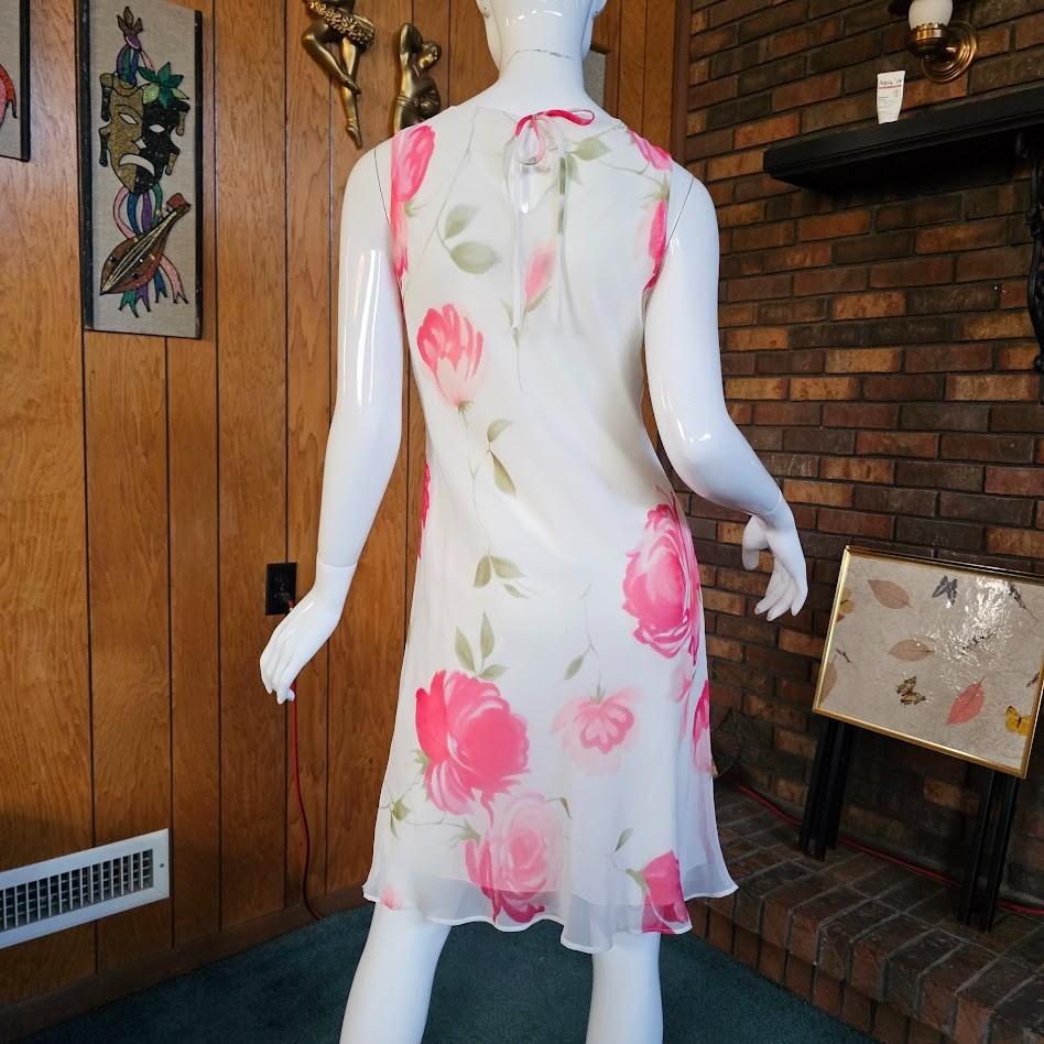 Vtg 90s Y2K Romantic Preppy Grunge Spring Fairy Chiffon Floral Slip Dress S/M