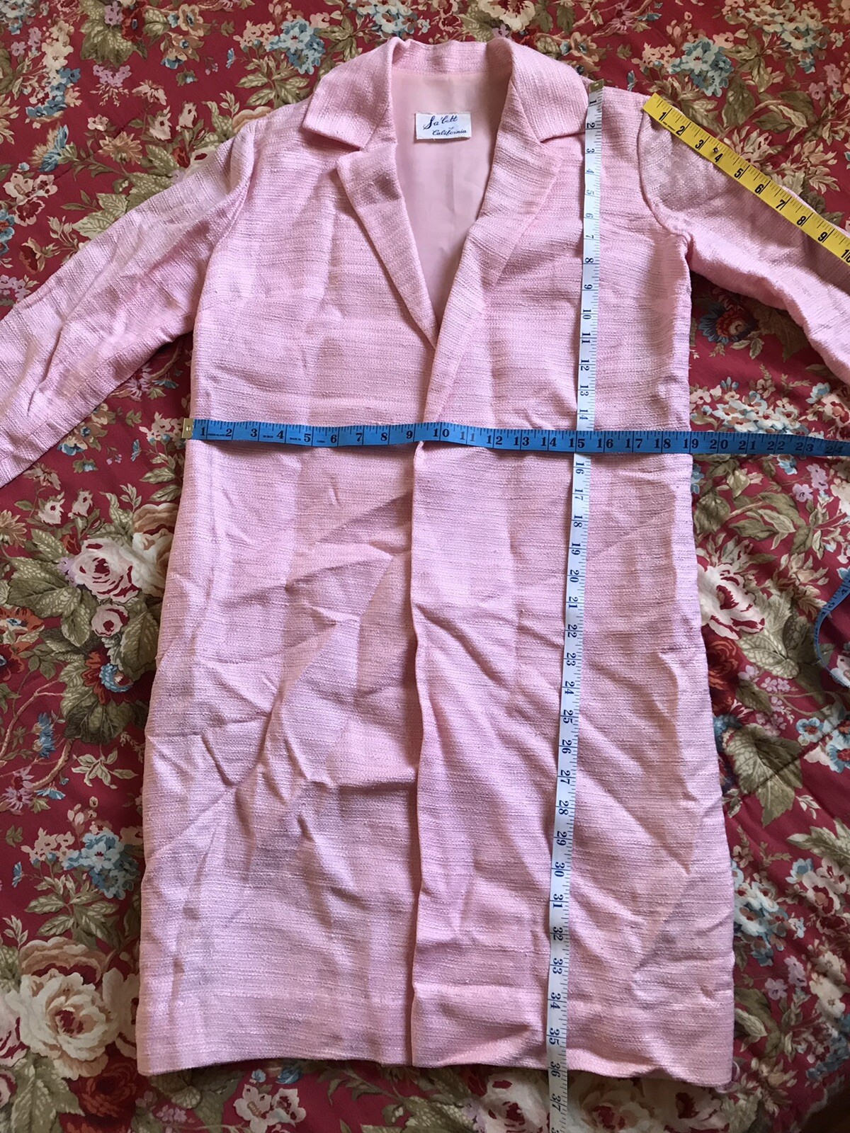 Sa’Bett of California Women’s Vintage 60’s Pink Coat Jacket Skirt Suit Size XS/S