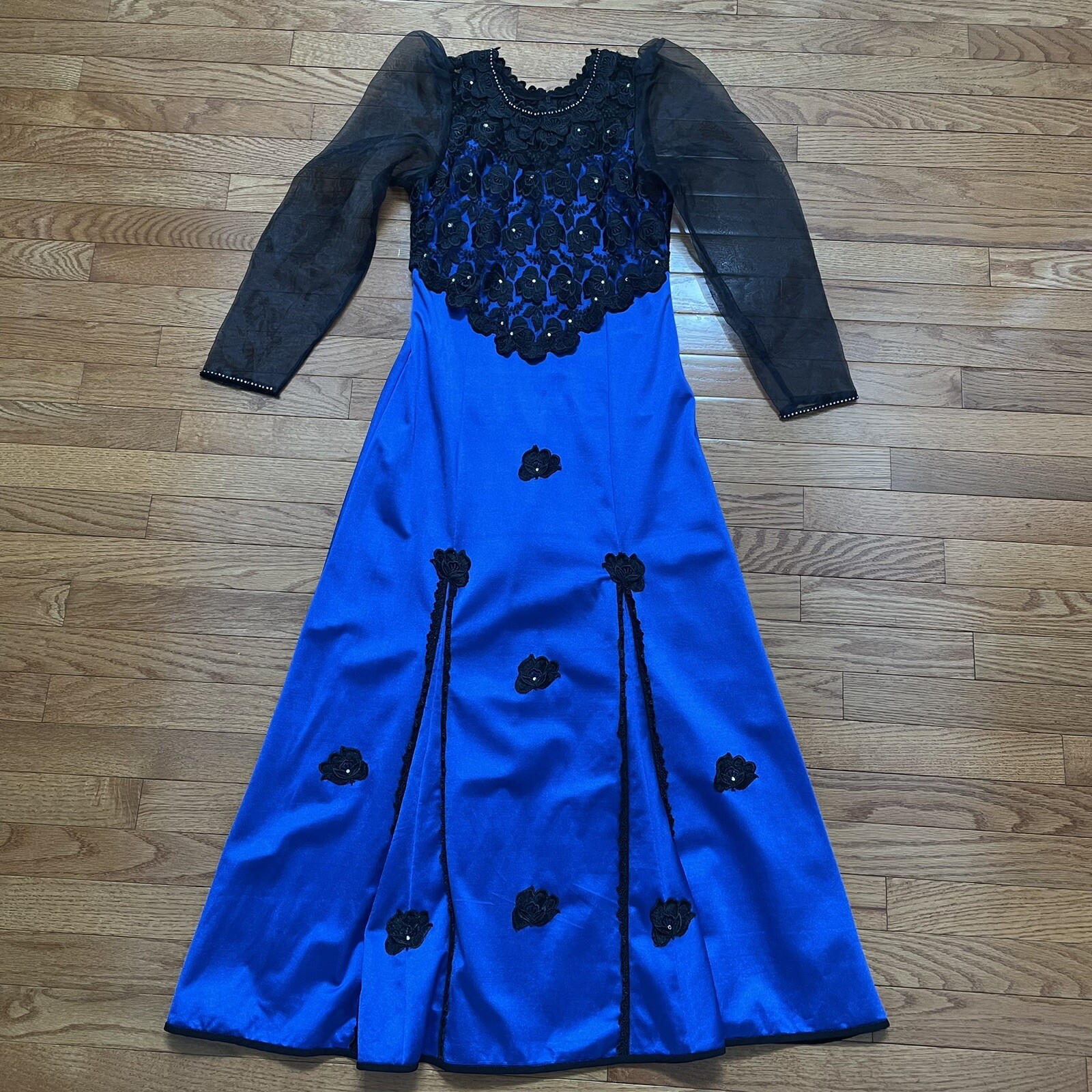 Vintage Cottagecore Prairie Electric Blue Formal Dress Puffy Sleeves XS Petite