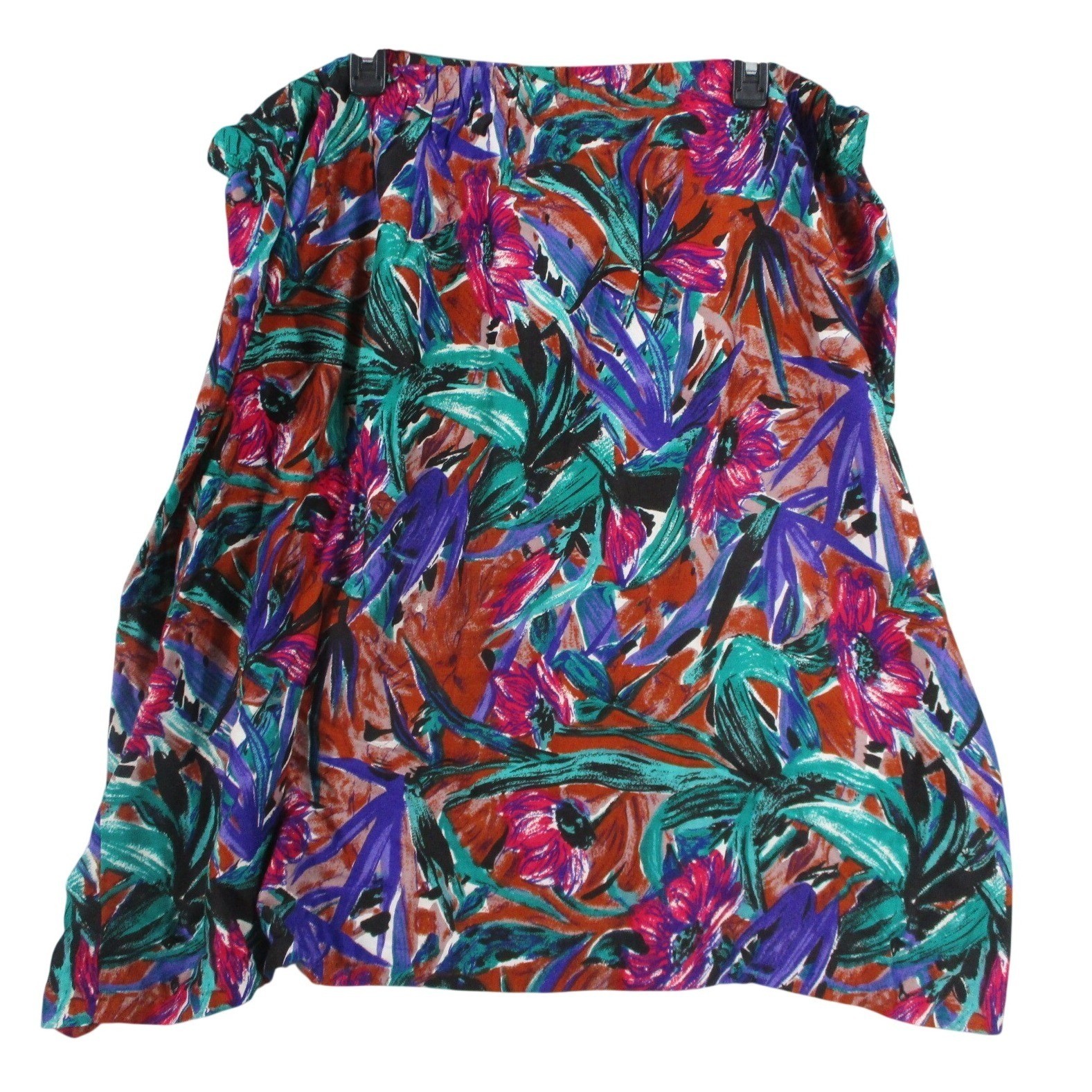 Vintage Floral Rayon Midi Skirt Elastic Waist Tropical Print Made in USA SZ 24