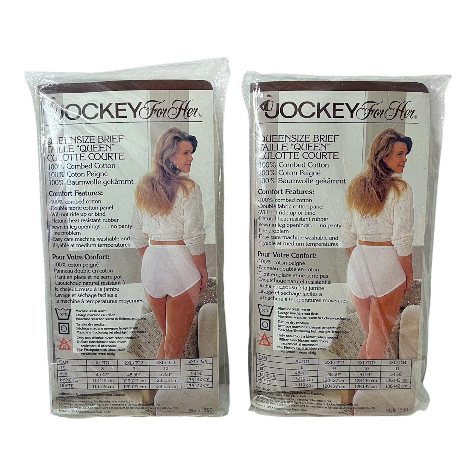 Jockey For Her Brief Underwear Queensize 9 48-50” Combed Cotton 1990 USA Qty 2
