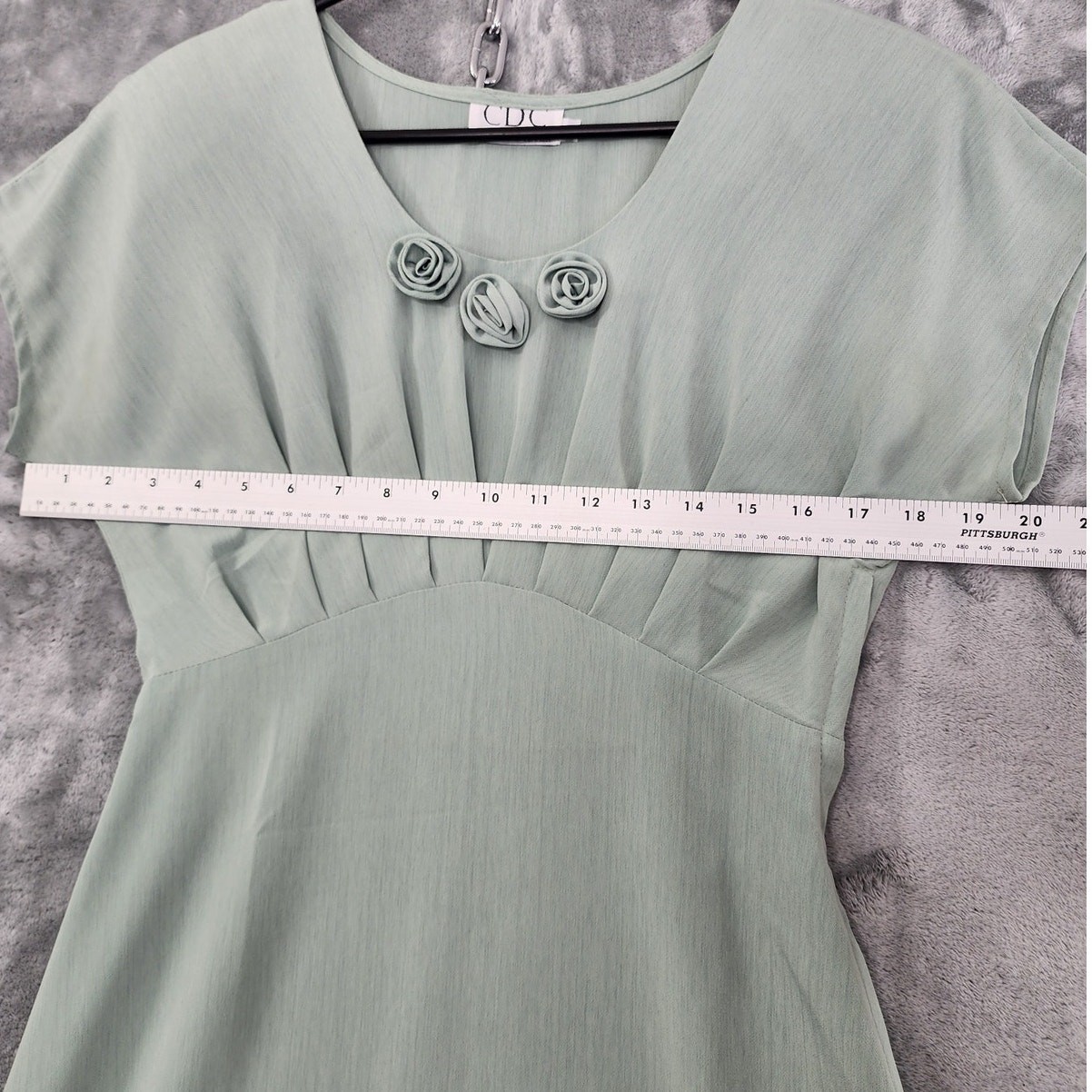 Vintage 90s CDC Dress Womens 4 Green Pleated Short Sleeve Empire Waist Midi Zip