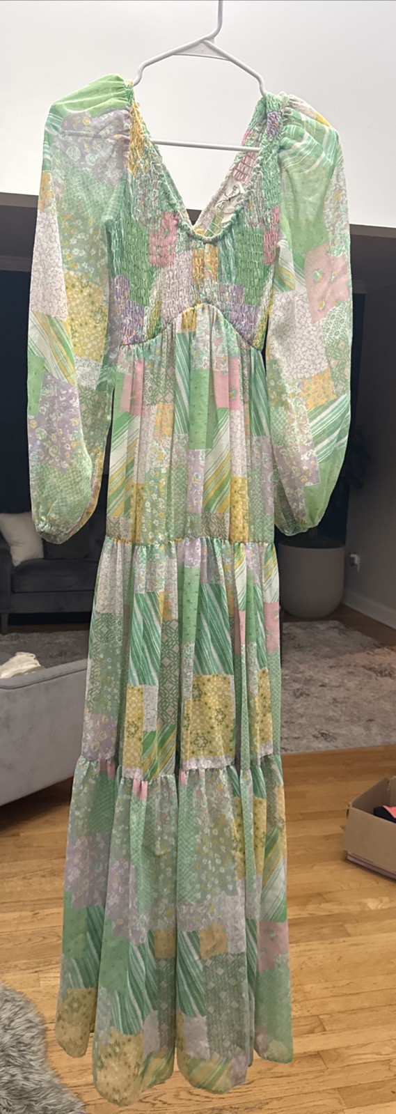 1970s Audrey Marlett For Jack Kramer Vintage Green And Pink Patchwork Maxi 5/6