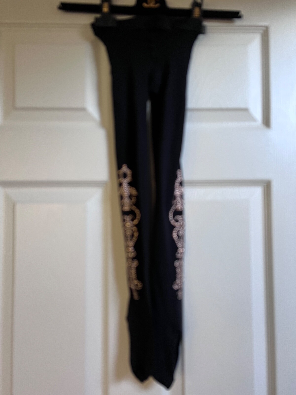 CHANEL 08A VINTAGE COCO CHANEL BLACK BEADED STOCKINGS Gold CC Size S FR34-36-38