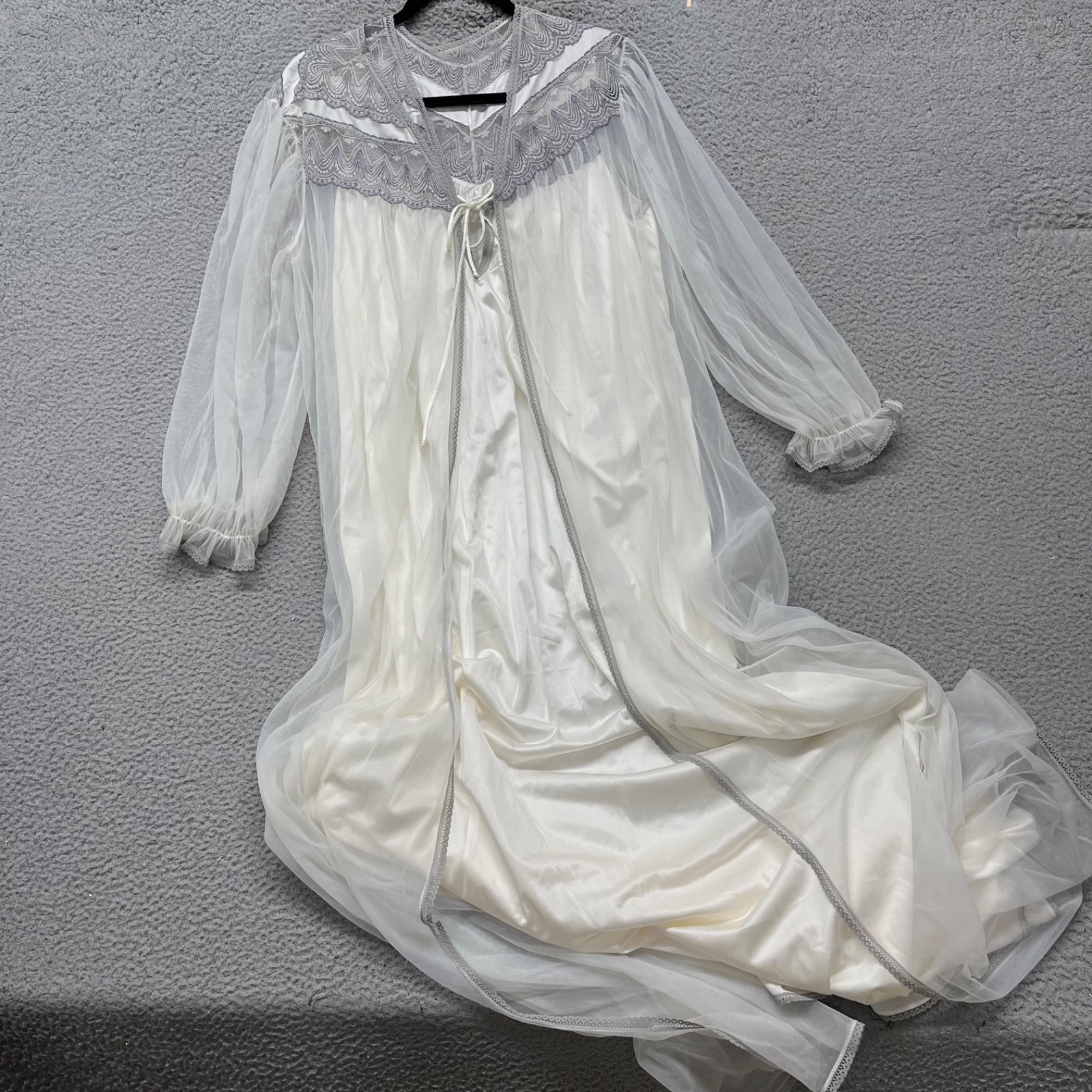 Vtg Jenelle Of California Nightgown & Peignoir Set Lace Womens L Fairy Bridal