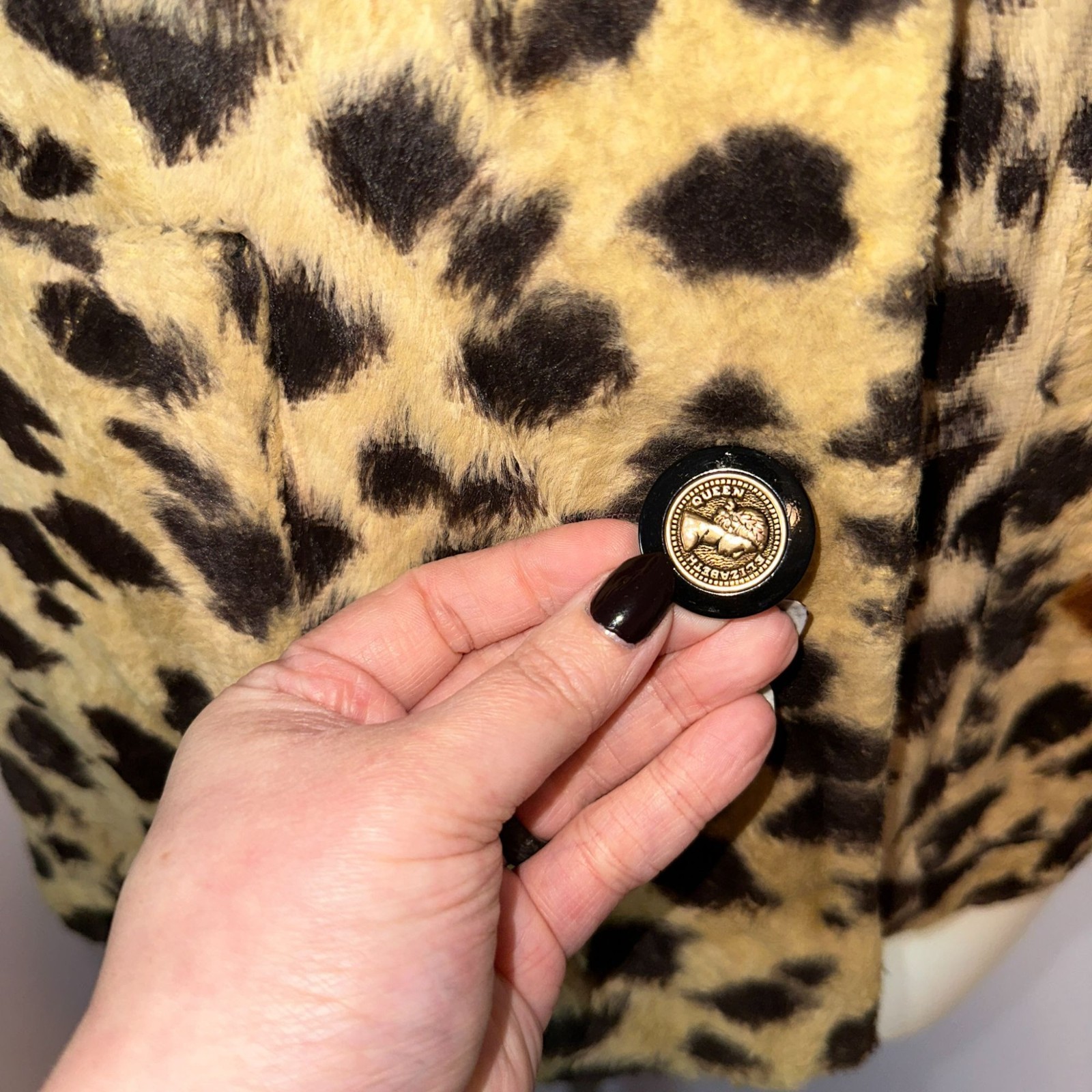 Vintage 80s Womens Size Small Leopard Animal Print Faux Fur Blazer Jacket Coat
