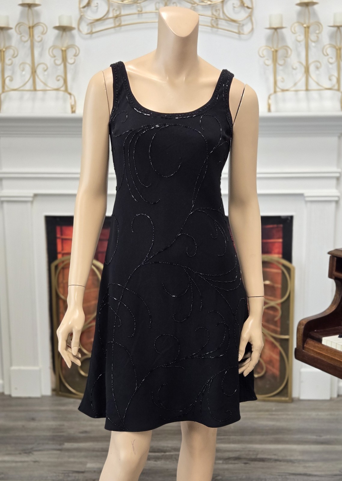 Jones New York Vintage 90s Y2K Black Beaded Sleeveless Cocktail Dress sz 4