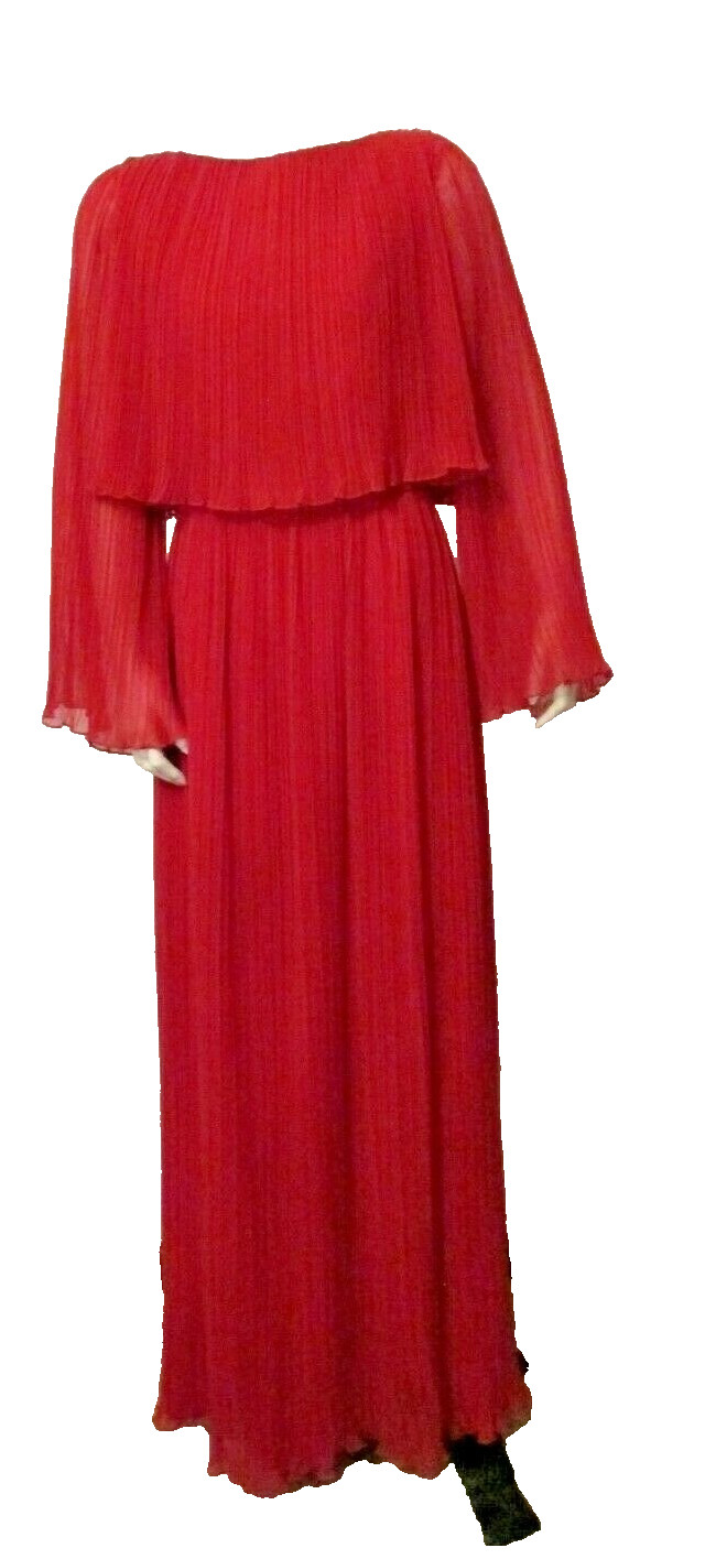 Marita by Anthony Muto Fortuny Accordion Pleat Evening Poly Chiffon Cape Gown 10