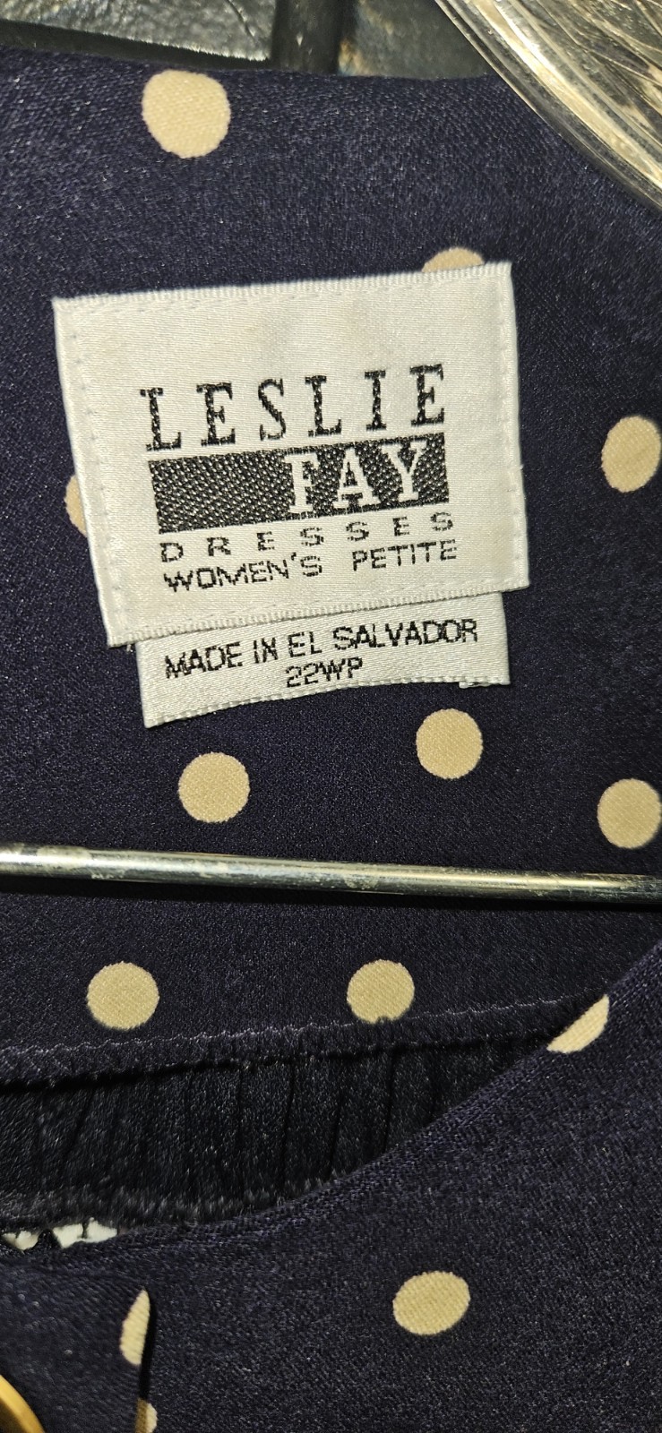 Vintage Leslie Fay Dress Pantsuit Sz 22WP Petite Navy Blue Polkadot Office