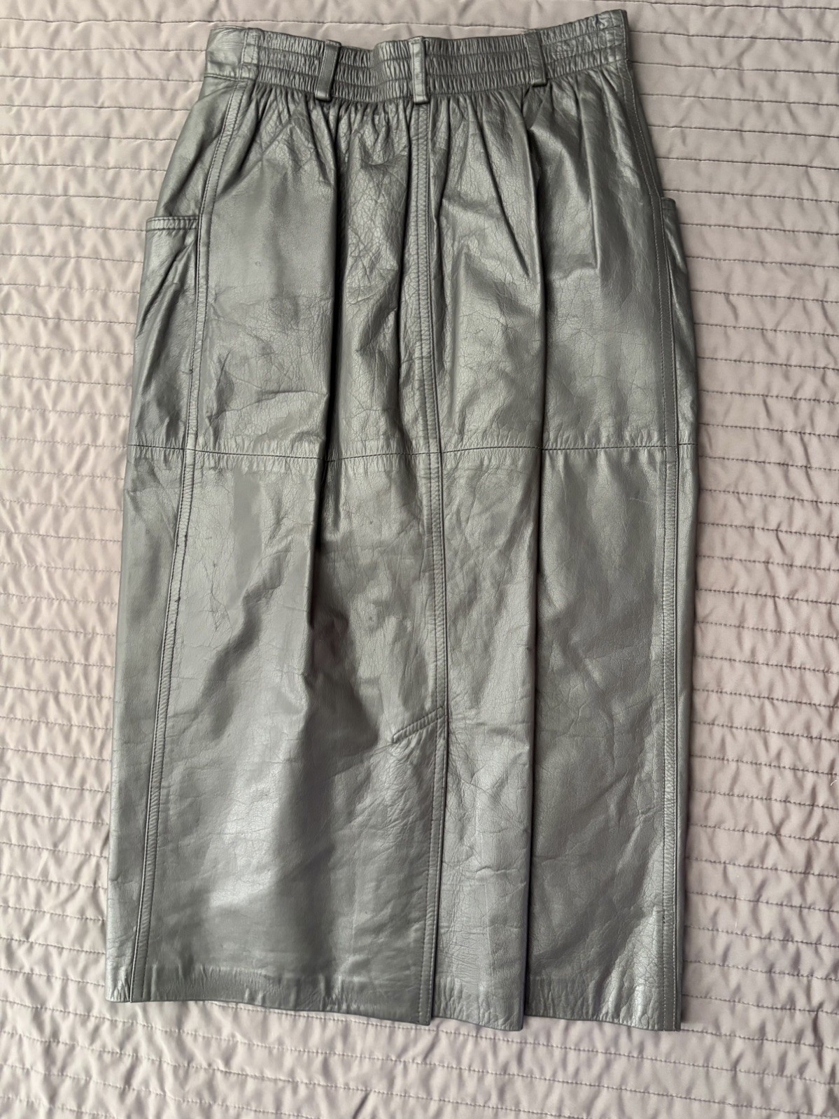 Vintage 80S Cj Todd Saks Fifth Gray Retro Pencil Mid Leather Skirt Edgy Grunge